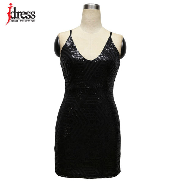 IDress 2022 New Dress Women Sexy Club Dress Party Night Club Dress Vestido Robe Femme Party Black Gold Sequin Dress