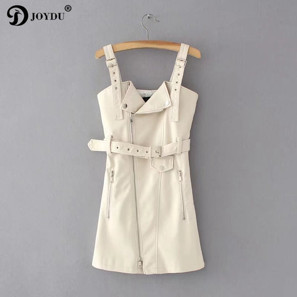 Designer Spaghetti Strap PU Leather 2022 Spring Summer Bandage Dress Women Chic Sundress Office Dresses vestido de festa