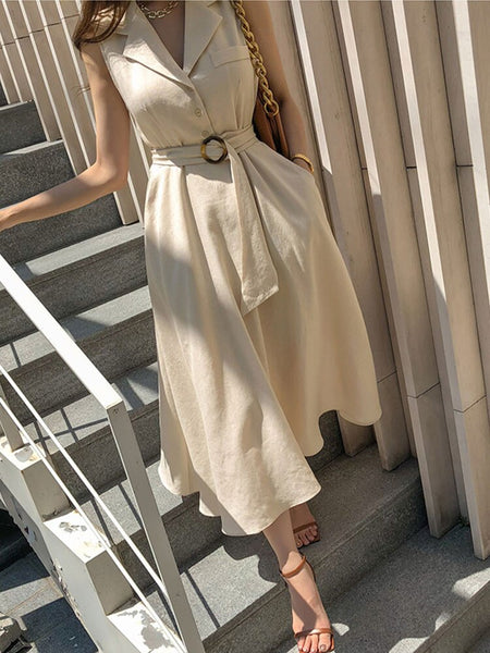 imCharms 2023 Summer Waist Retro Skirt Hepburn Elegant Temperament Sleeveless Dress Women's Skirt