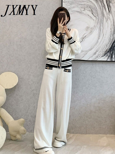 imCharms Spring And Autumn Suits 2023 Women's Elegant Temperament Wide-Leg Pants Knitted Two-Piece Set