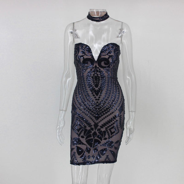 Womens Summer Sleeveless V-Neck Backless Strap Sexy Party Mini Dress Sequined Slim Casual Short Dresses for wholesale