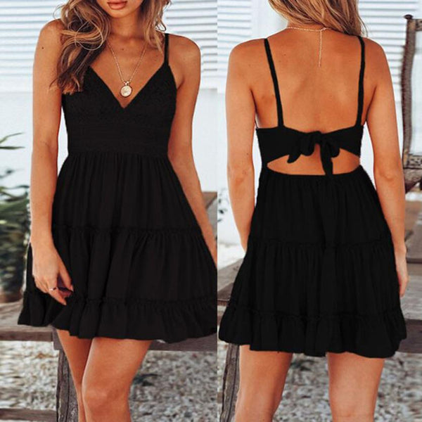 dress new high quality girl fashion Summer Backless Sleeveless Mini Sundress Evening Party Beach dress women AP24