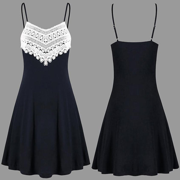 dress new high quality girls Fashion Music Note Print Sleeveless High Low Lace Insert Tank dress women AP24