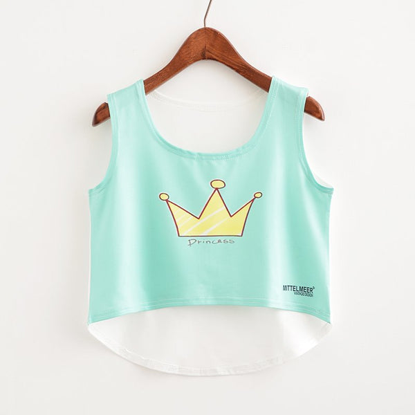 New 2022 Fashion Women Crop Top Sleeveless Cat Princess Print Summer Casual Top Women Short Cropped Tops Vest Tank Tops
