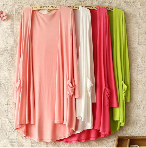 Korean 2023 Women's Casual Long Modal Sweater Cardigan Soft Comfortable Strong Simple Solid Loose Thin Cardigan