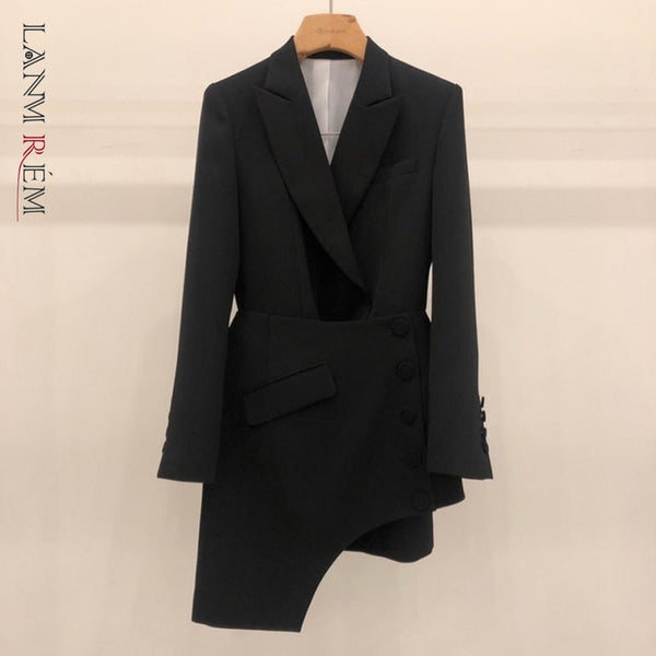 LANMREM Black Suit Blazers With Irregular Skirts Women Autumn 2022 Korean Slim Casual Skirt Suit Sets Female 2C316