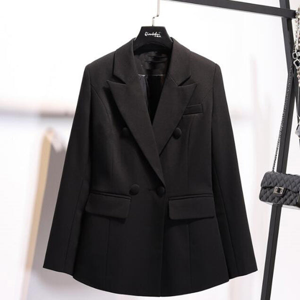 2022 Spring New Double Breasted Blazer Women Formal Work Slim Suit jacket Korean Elegant Ladies Blazers Office Black