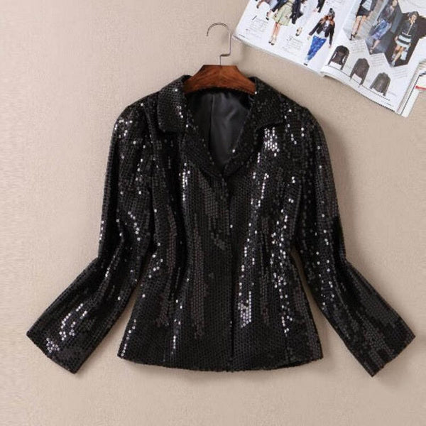 Spring Fashion Heavy Sequin Blazer Women Work Wear Ladies Office Suits Long Sleeve Slim Sequins Female jacket Coat