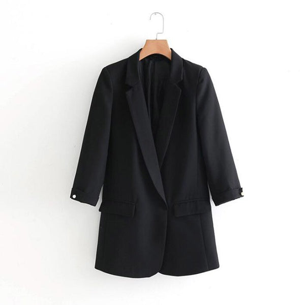 2022 Spring New Green Blazer Women Fashion Solid Work Slim Formal Blazer Ladies Three Quarter Casual Lady Suit Coat Pink