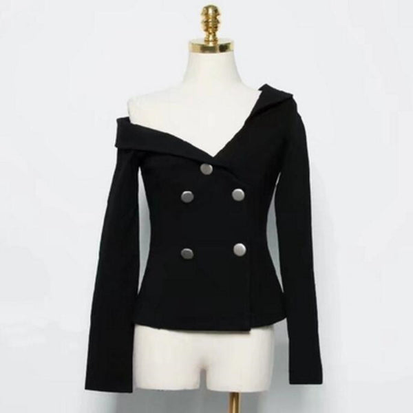 Double Breasted Blazer Women New 2022 Korean Ladies Off Shoulder Womens Blazers Long Sleeve Casual White Suit Coat jacket