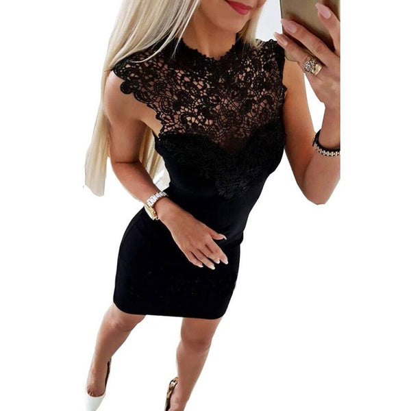Lace Stitching Dress Off Shoulder Sleeveless Bodycon Sexy Dress Elegant Hollow Out Sexy Women Clothing Summer 2022 WS7287F