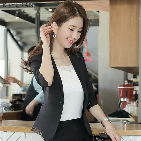 Ladies Blazer 2022 Three Quarter Sleeve Blaser Women Suit jacket Female Feminine Blazer Femme Pink Blue White Black Blazer L1921