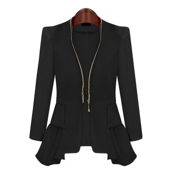Ladies Blazers and Coats Office Wear Work Long Sleeve Black White Small Suit Bodycon Zipper Chiffon Blazer Jackets Women Female