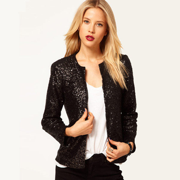Ladies Blazers and Coats Work Office Three Quarter Sleeve Small Suit Black Bodycon Sequins Linen Thin Short Blazer Jackets Women