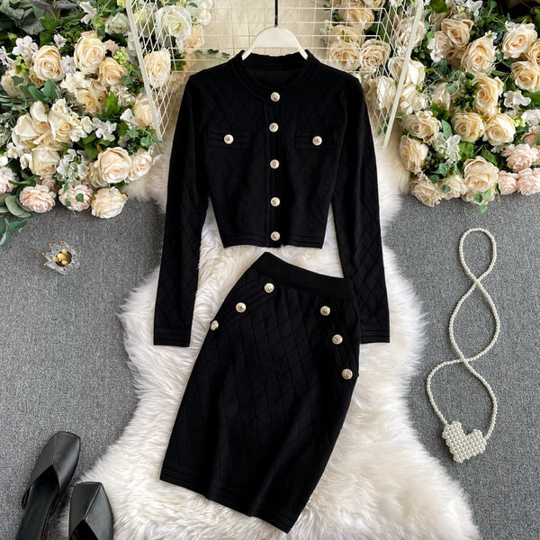 Ladies temperament suit 2022 ladies small fragrant knit tops women's wild high waist skirts two pieces