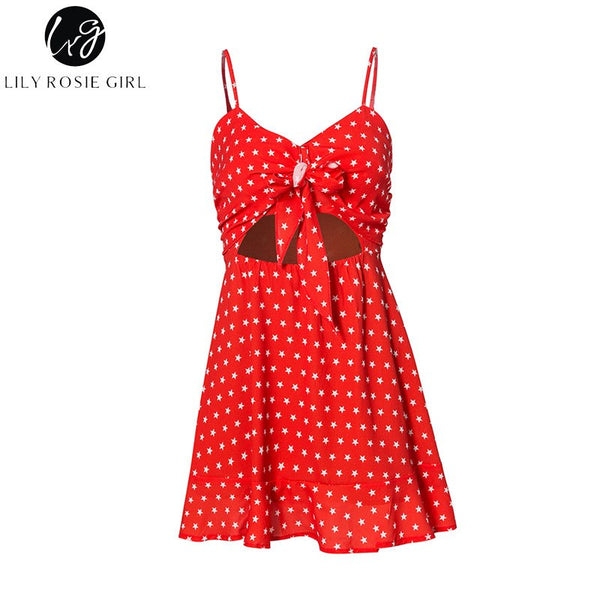 Lily Rosie Girl Stars Print Crop Sexy Off Shoulder Women Dresses 2022 Summer Beach Backless Short Vestidos Navy Blue Mini Dress