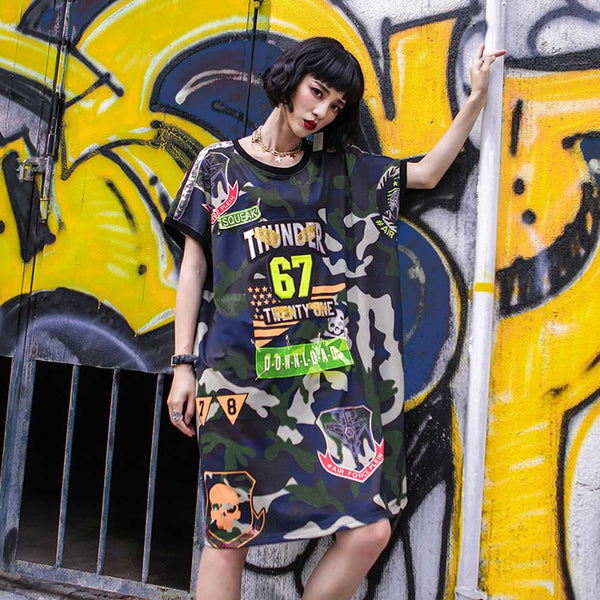 Loose Hip Hop Raglan Sleeves T Shirt Dress Harajuku Streetwear O Neck Short Sleeve Printed Long Tops Tee Plus Size Dress SZ6230