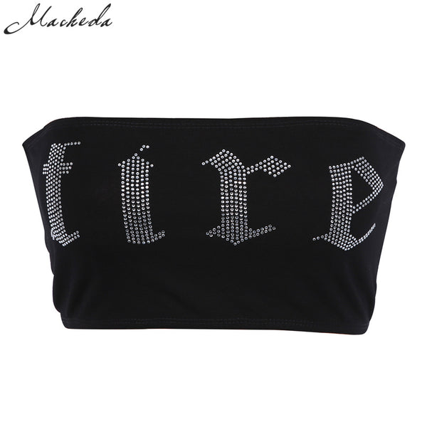 New Fashion Women Sexy Strapless Letter Print Tube Top Printed Bandeau Sleeveless Crop Top Jaded Wrap Chest