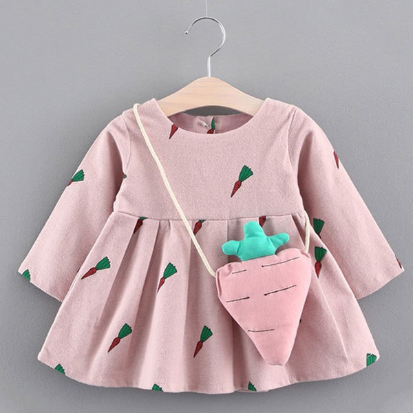 Melario Baby Dresses 2022 New Spring Autumn Baby Girls Clothes Carrot Printing Girls Party Dress Princess Dress Newborn Dress