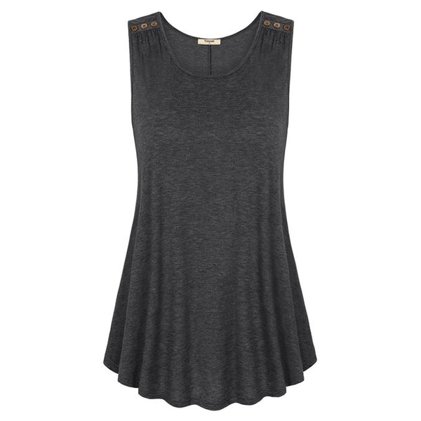 V Neck Button Pleated Tunic Tank Women Summer 2022 Sleeveless Curved Hem Casual Vest Female Knitted Camisole Tops