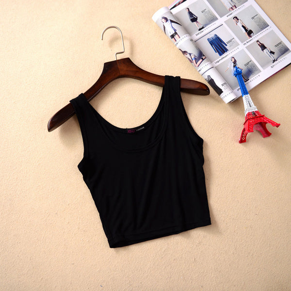 Summer Slim Render Short Top Women Sleeveless U Croptops Tank Tops Solid Black/White Crop Tops Vest Tube Top 7Color