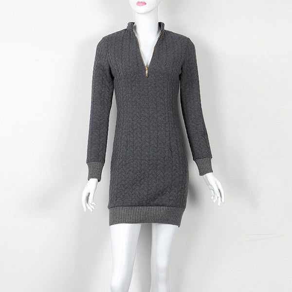Mini Fashion Zip-up Zipper 2022 Autumn Winter Sweater Dress Sexy V Neck Knit Dresses Warm Bodycon Women Dress New GV101