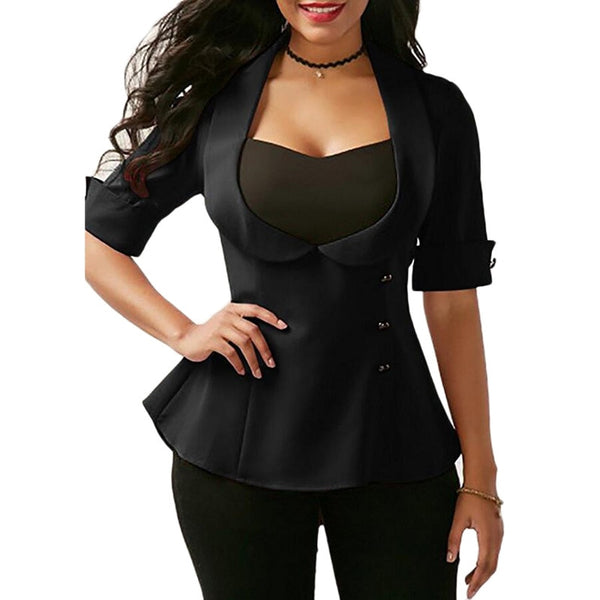 Women Blazers and Jackets Buttons One Piece High Low Design Half Sleeve Slim Suit Office Bandage Back Female S-Xl