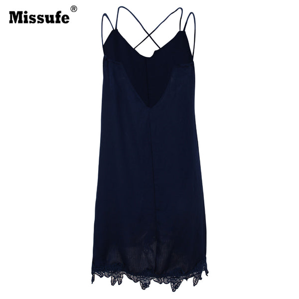 Missfue Sexy Patchwork Lace Summer Dress For Women 2022 Casual Loose Chiffon Dresses Spaghetti Strap Backless Party Beach Dress