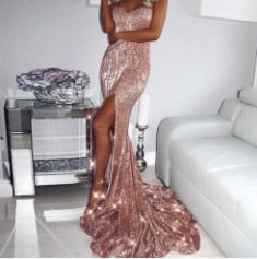 Missord 2022 Sexy BRA Off Shoulder Sequin High Split Dresses Female Backless Dress Maxi Elegant Party Dress Vestdios FT9188