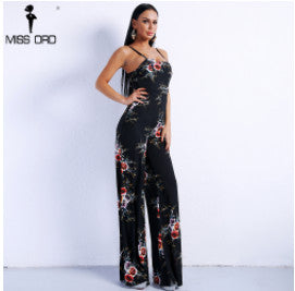 Missord 2022 Sexy Spring And Summer Off Shoulder Flower Print Rompers straps Backless tie Jumpsuit FT8833