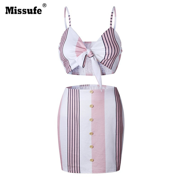 V Neck Bow Tie Bandage Summer Dress Sexy Striped High Waist 2 Pieces Bodycon Beach Dresses For Women 2022