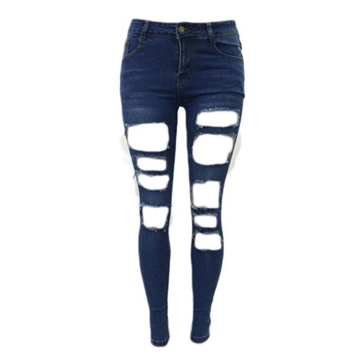 Multi Holes Broken Women Denim Jeans Sexy Ladies Butt Lifting Skinny Denim Jeans High Elastic Wash Denim Pants Full-length