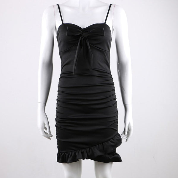 Sexy Ruffle Bow Tie Bodycon Mini Dress Spaghetti Strap Red Black Party Wrap Bandage Sundress Summer Beach Dresses Women
