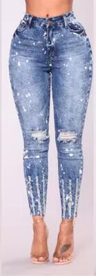 New 2022 Spring Summer Stretchy Blue Hole Ripped Jeans Woman Denim Pants Trousers For Women Pencil Skinny Jeans