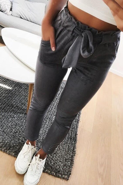 New 2022 fashion winter women suede pants style ladies Leather bottoms female trouser Casual pencil pants high waist trousers