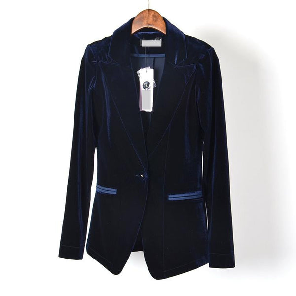 New Fashion Women's Casual Suit Coat Jacket Single Button Blazers Jacket Woman Blue And Wine Red Velvet Suit Slim Female