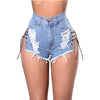New Sexy Women Washed Denim Ripped Shorts Hottest Ladies Side Laced-up Mini Short Pants Tassel Details Bleached Denim Shorts