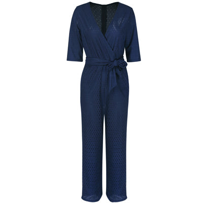 New Women Jumpsuits Rompers 2022 New Fashion Playsuits Lace Hollow Out V-Neck Sashes Women Slim Jumpsuit Overalls For Women