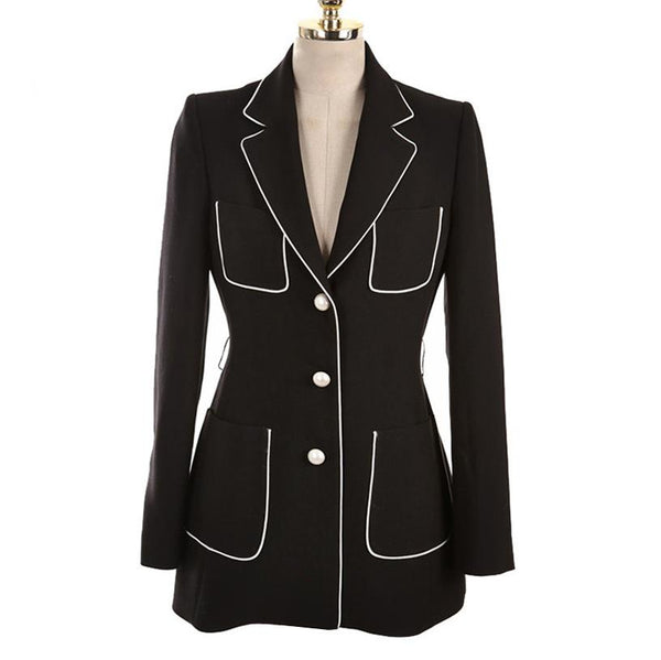 Autumn Winter Pearl Buttons Blazer High Quality Long Jacket Outwear