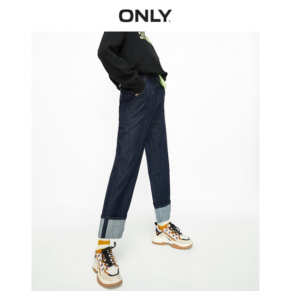 ONLY2022 autumn loose wide-legged thin trendy straight rolled nine-point jeans women | 120149516