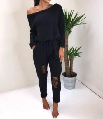 Off Shoulder 2022 Autumn Jumpsuit Femme Punk Style Holes Jumpsuits Street Fashion Women Sexy Long Sleeve Slash-Neck Romper GV946