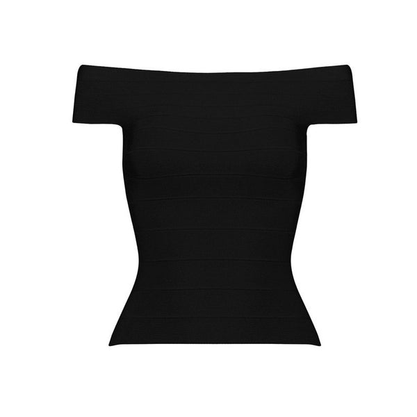 Off the Should Slash Neck Summer Sexy Women's Knitted Tights Rayon Bandage Celebrity Top Blue Black Red