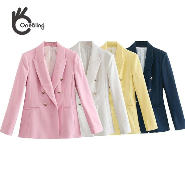 OneBling Za Woman 2022 Casual Traf Suit Jacket Autumn Notched Collar Double Breasted Slim Office White Blazers Female Coat