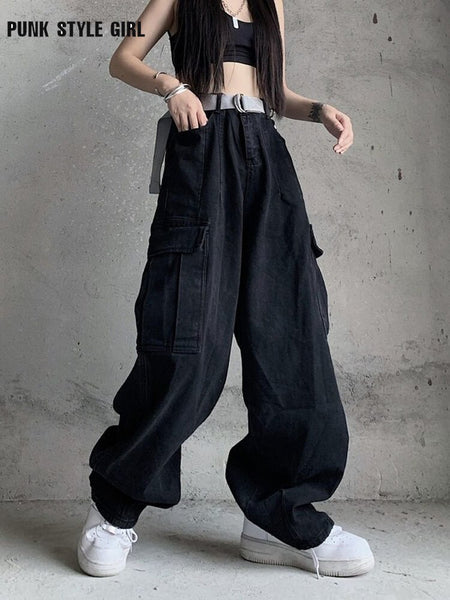 Oversize Retro Y2K Pants Women Harajuku Hip Hop Solid Color Black Streetwear Baggy Wide Leg Punk Rock Gothic Grunge Trousers