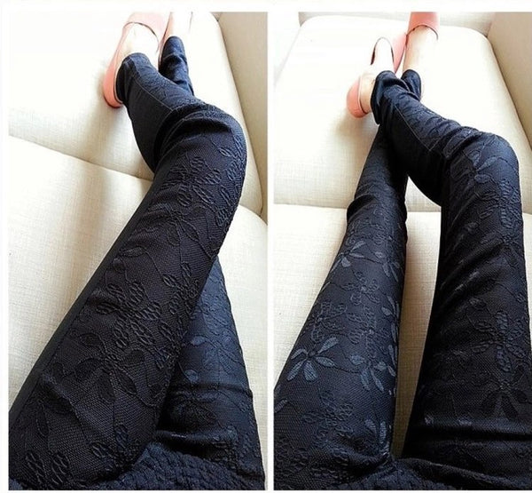 Plus Size 2022 Summer Casual Women's Leggins Solid Stretch Pencil Feet Lace Flower Print Legging Women Workout Leggings