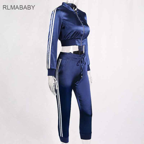 Casual Striped 2 Piece Set Long Jumpsuit Slim O Neck Long Sleeve Zipper Bandage Waist Rompers Women Jumpsuit Overalls