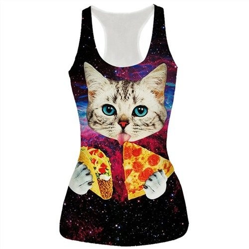 New Womens Tank Top Vest Pizza Cat/Shark/Poker/Lion 3D Printed Fashion Sleeveless T-shirt Camisole 21 Styles Dropship