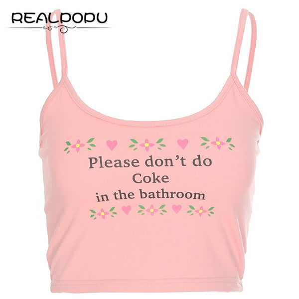 Realpopu Straps Pink Crop Top Women Fitness Cotton Funny Letter Printed Bodycon Fashion Summer 2022 Sexy Top Fem Tops Croptop