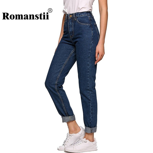 High Waist Jeans Women Autumn Winter Vintage Cotton Distressed Washed Skinny Harem Boyfriend Jeans Female Denim Pants