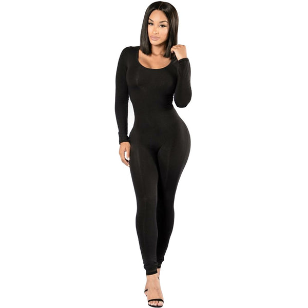 Rompers Womens jumpsuit New 2022 Winter Skinny Long Sleeve Full Length Black O-neck Sexy Club Black Bodycon jumpsuits Overalls